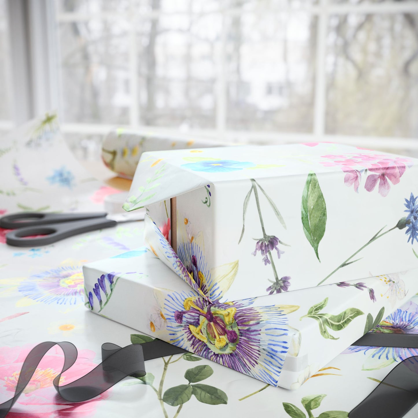 Floral Peony Wrapping Paper Roll — Watercolor Garden Gift Wrap for Mother's Day & Spring Celebrations