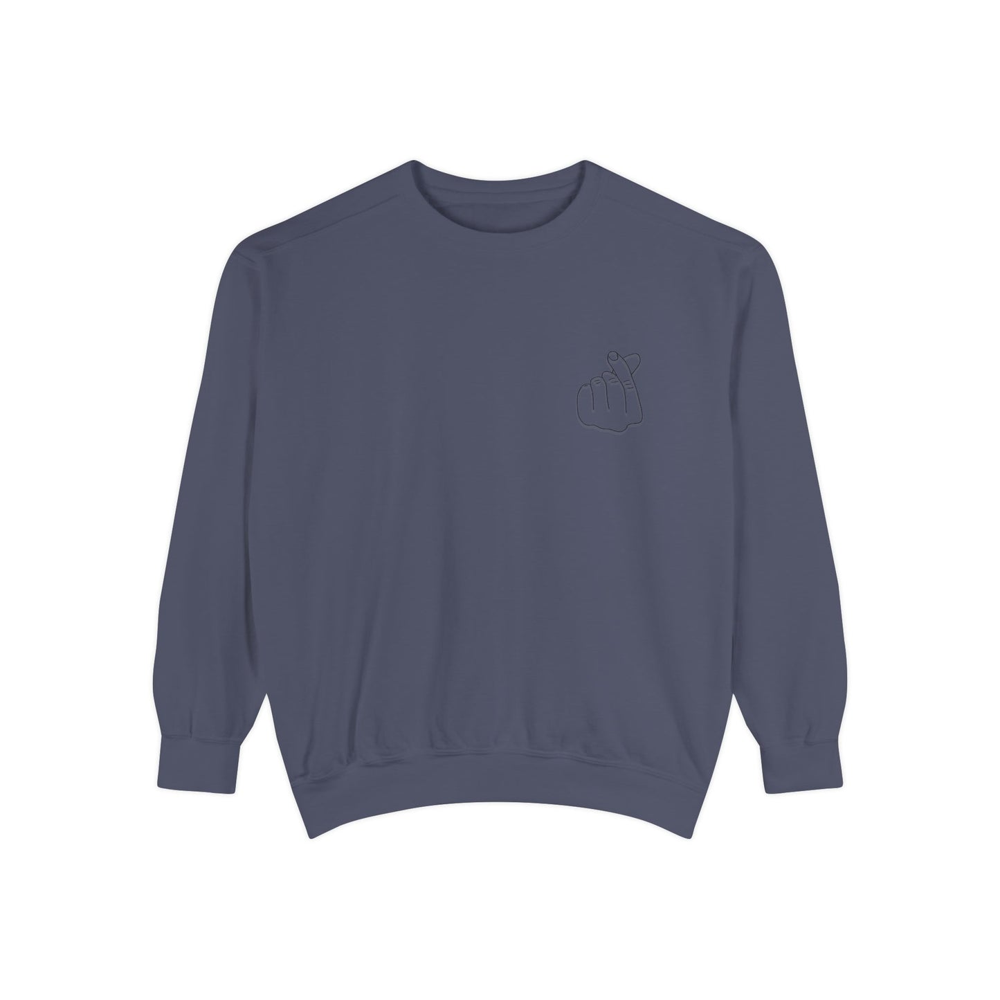 Minimalist Peace Hand Sweatshirt — Small Chest Line Art Crewneck