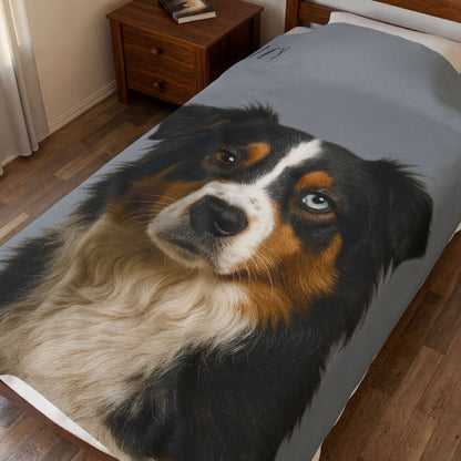 Personalized Aussie Dog Portrait Blanket | Velveteen Plush Blanket