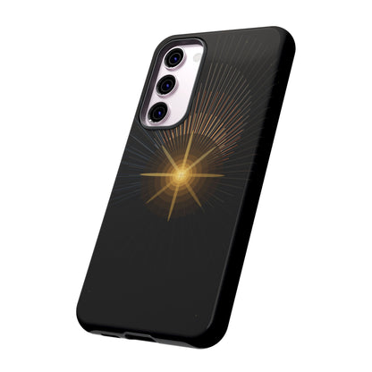 Tough Cases - Radiant Star Phone Case, Protective Black Shockproof Cover with Golden Light Design