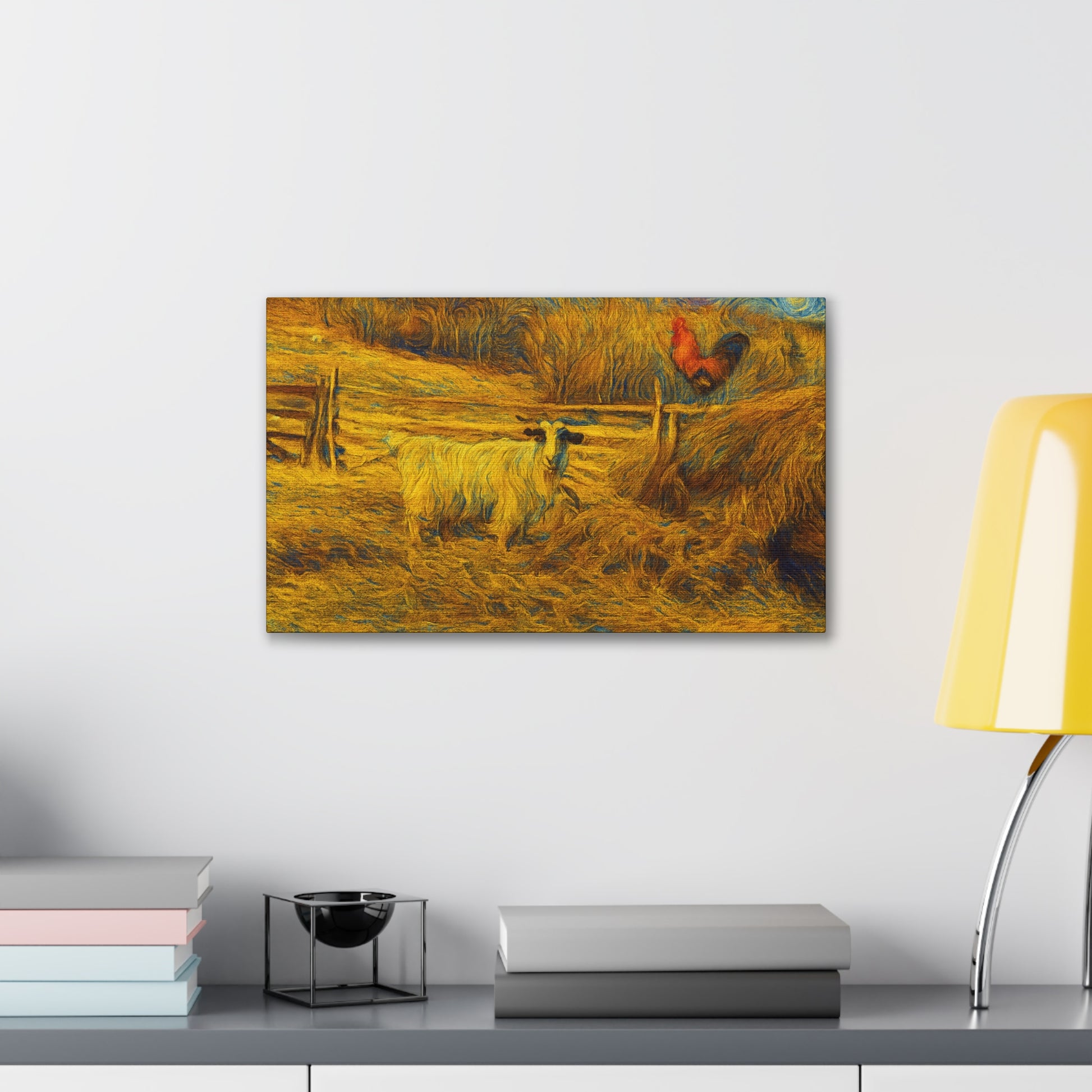 Farmhouse Canvas Wall Art - Rustic Animal Decor, Goat and Rooster Painting, Country Home, Farmhouse Style, Gift for Farmers - TRV