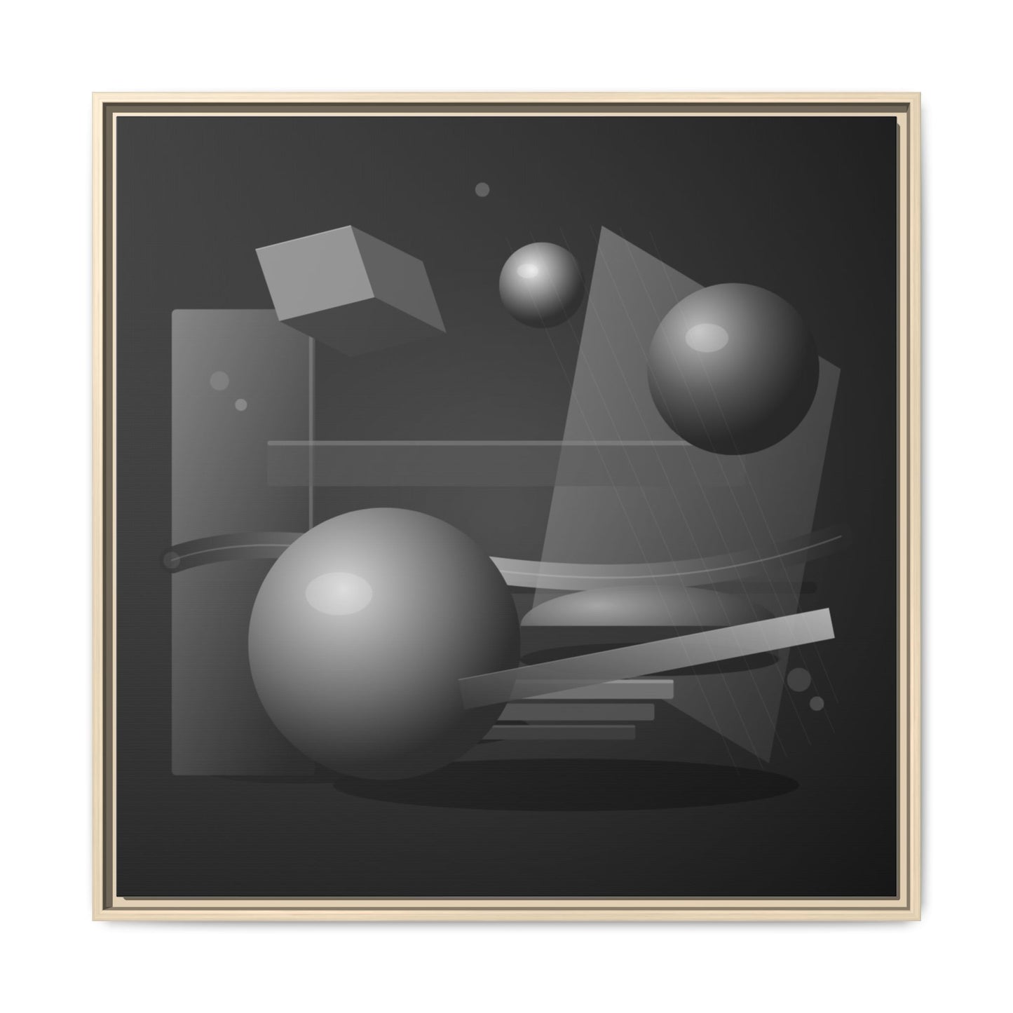 Monochrome Geometric Spheres Canvas Framed Wall Art | Matte Print