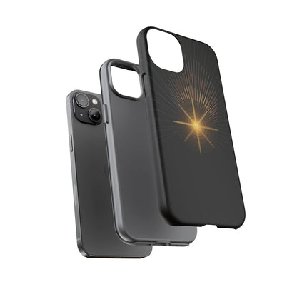 Tough Cases - Radiant Star Phone Case, Protective Black Shockproof Cover with Golden Light Design