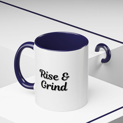 Motivational Rise & Grind Coffee Mug, Black Accent Mug, Daily Inspiration, Gift for Coffee Lovers, 11oz 15oz Ceramic Cup