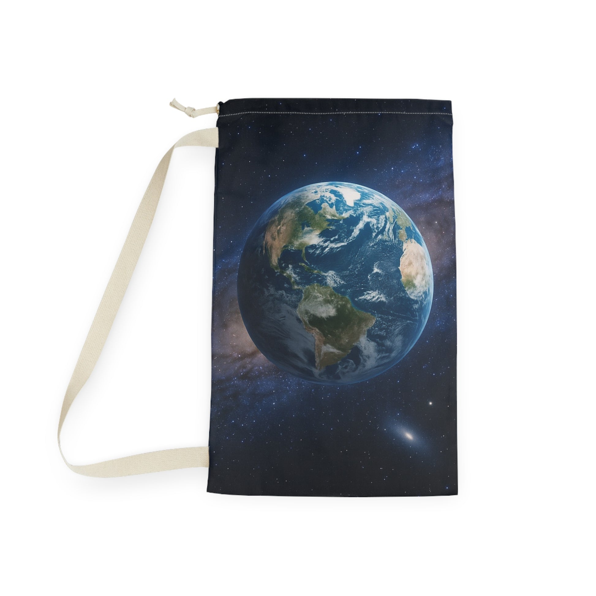 Earth Globe Laundry Bag | Planet Space Print, Drawstring Canvas Pouch - TRV