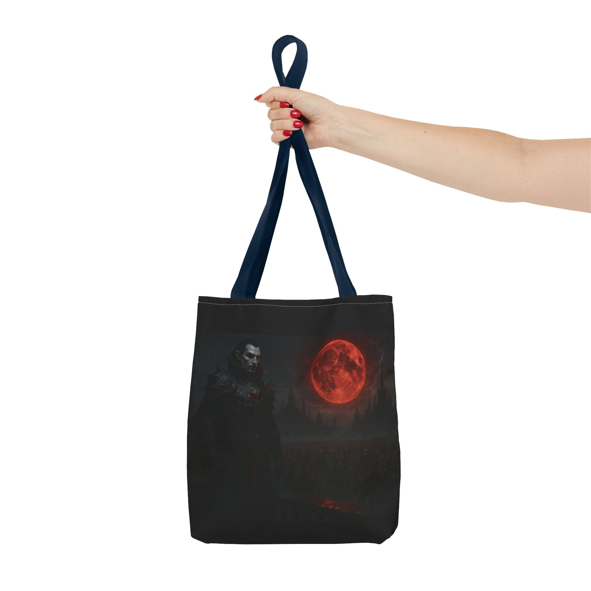 Gothic Tote Bag: Dark Moonlit Night Scene With Dracula, Vampire Art, Halloween Accessory, Gothic Gift, Boho Style - TRV