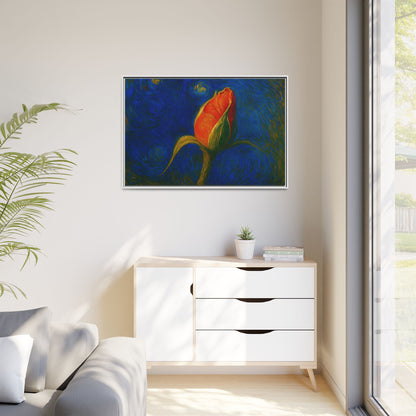 Red Rose Bud Painting Canvas Framed | Matte Wall Art - TRV
