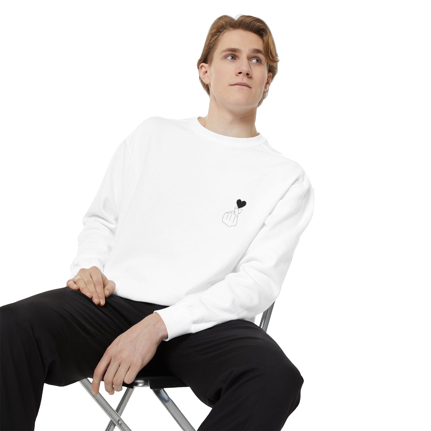 Unisex Garment-Dyed Sweatshirt with Heart Design - Cozy & Stylish