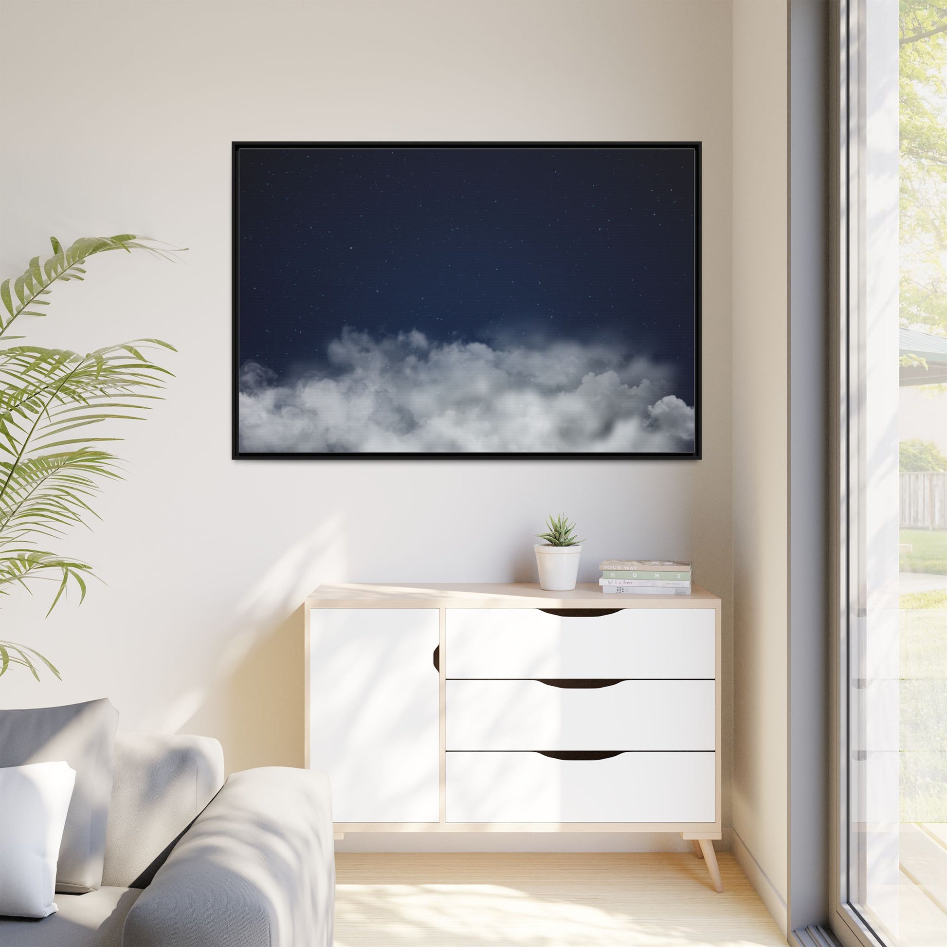 Night Sky Clouds Matte Canvas Framed | Starry Wall Art - TRV