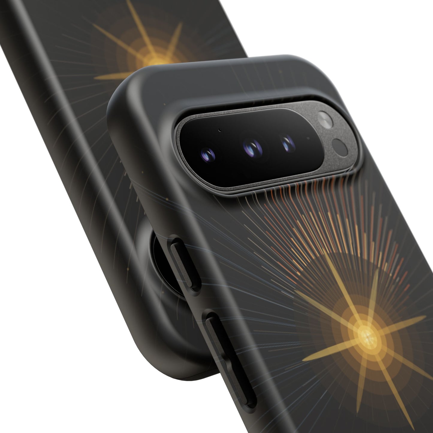 Tough Cases - Radiant Star Phone Case, Protective Black Shockproof Cover with Golden Light Design
