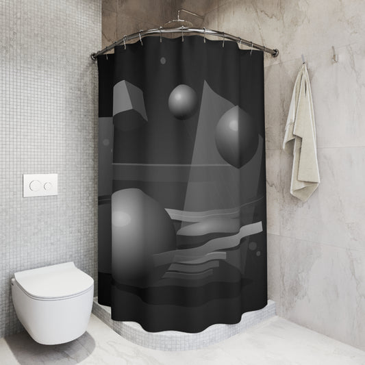 Monochrome 3D Shapes Shower Curtain | Abstract Geometric Bathroom Decor