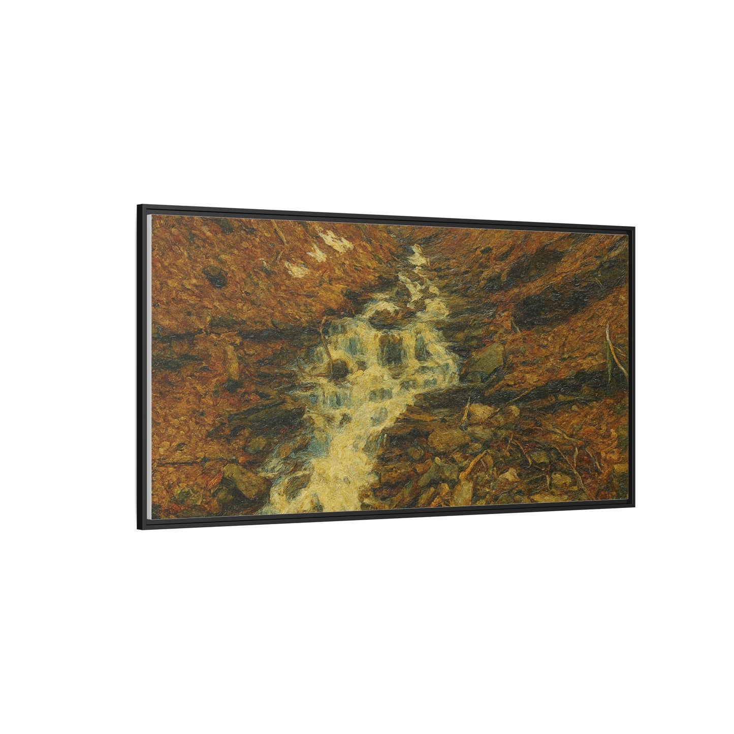 Serene Abstract Nature Canvas Art, Framed Wall Decor, Rustic Home Accent, Earthy Tone Artwork, Tranquil River Scene - TRV