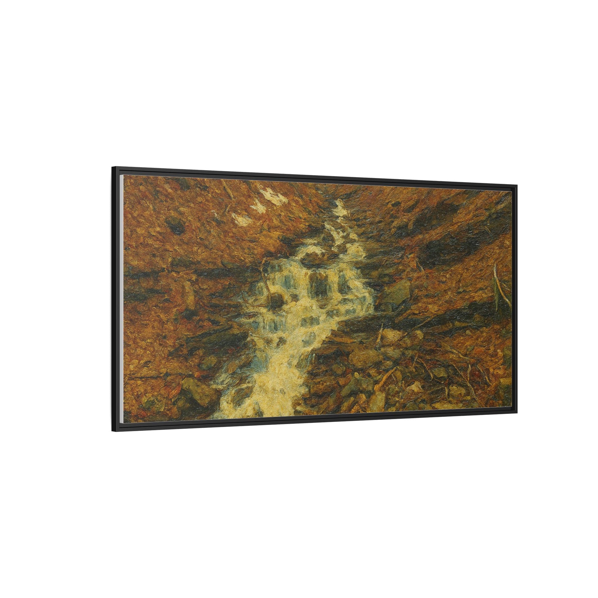 Serene Abstract Nature Canvas Art, Framed Wall Decor, Rustic Home Accent, Earthy Tone Artwork, Tranquil River Scene - TRV