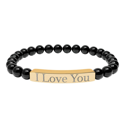 I Love You engraved stone stretch bracelet | Natural stone beaded bracelet - TRV