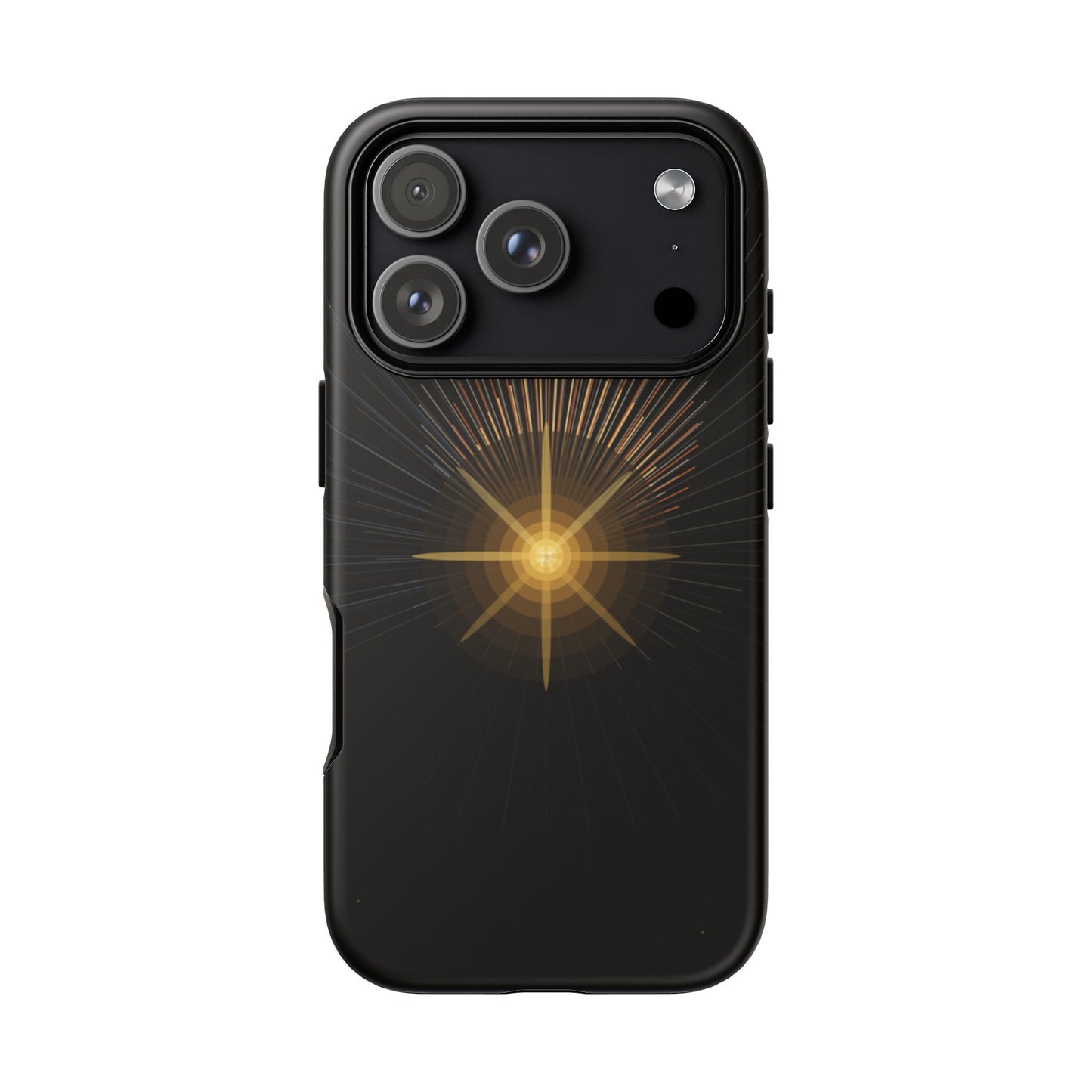 Tough Cases - Radiant Star Phone Case, Protective Black Shockproof Cover with Golden Light Design