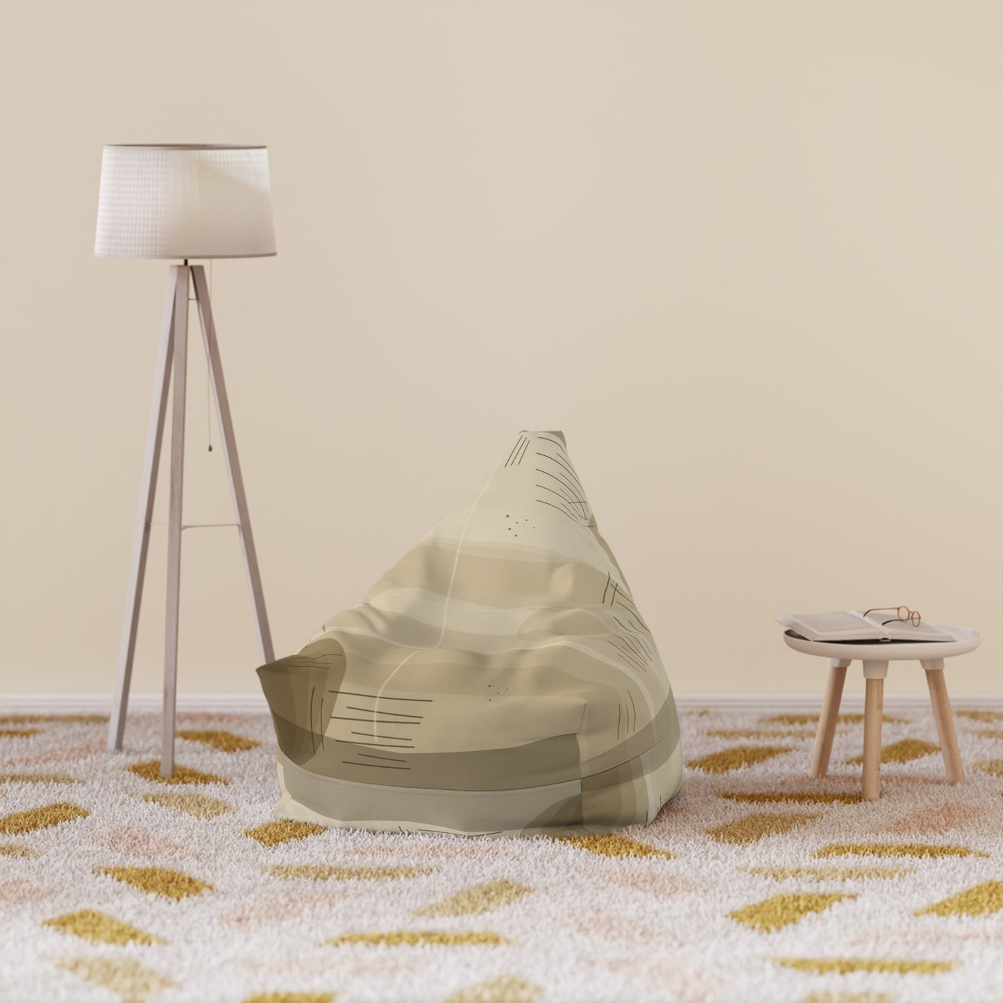 Abstract Neutral Tan Geometric Bean Bag Chair Cover | Modern Desert Tones - TRV