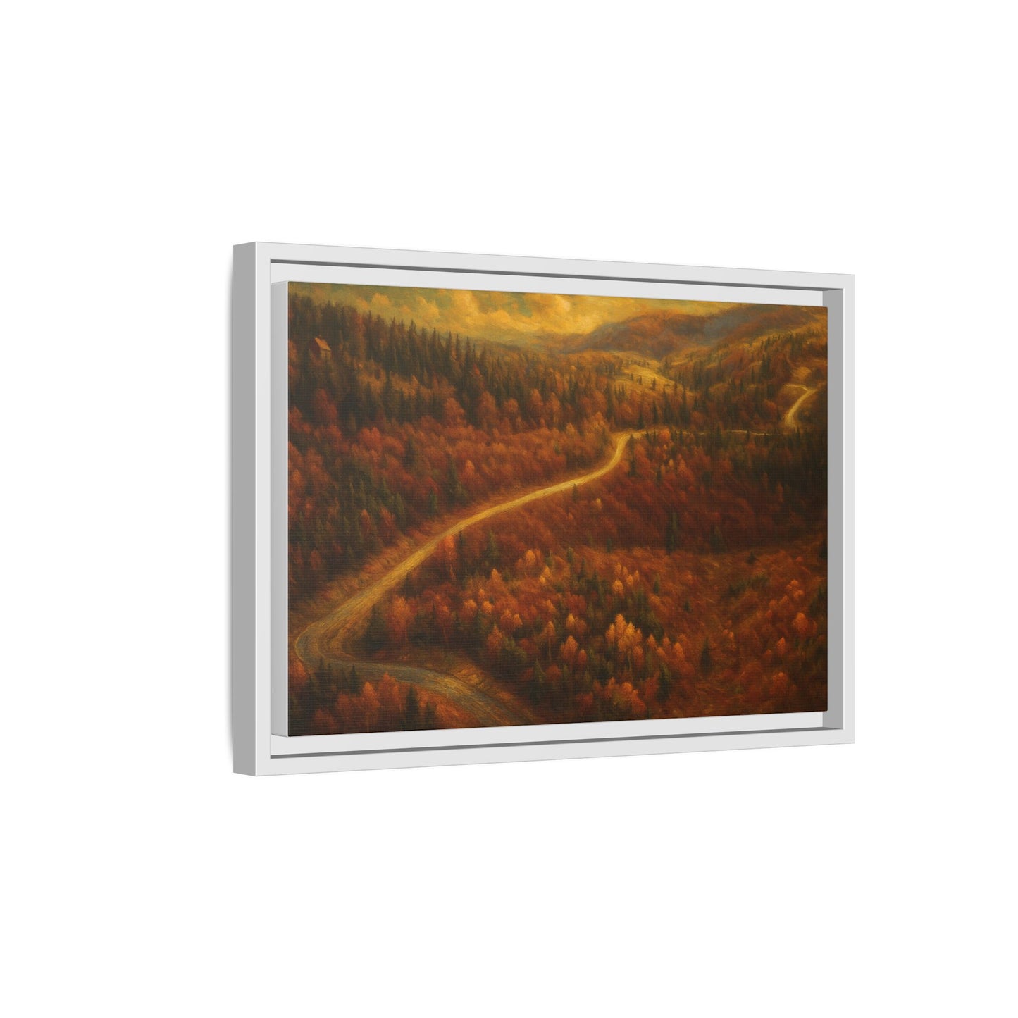 Autumn Landscape Framed Canvas Art, Cozy Home Decor, Warm Fall Vibes, Gift for Nature Lovers, Perfect for Thanksgiving - TRV