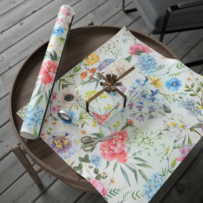 Floral Watercolor Wrapping Paper Roll — Pastel Flowers Gift Wrap for Mother's Day & Spring