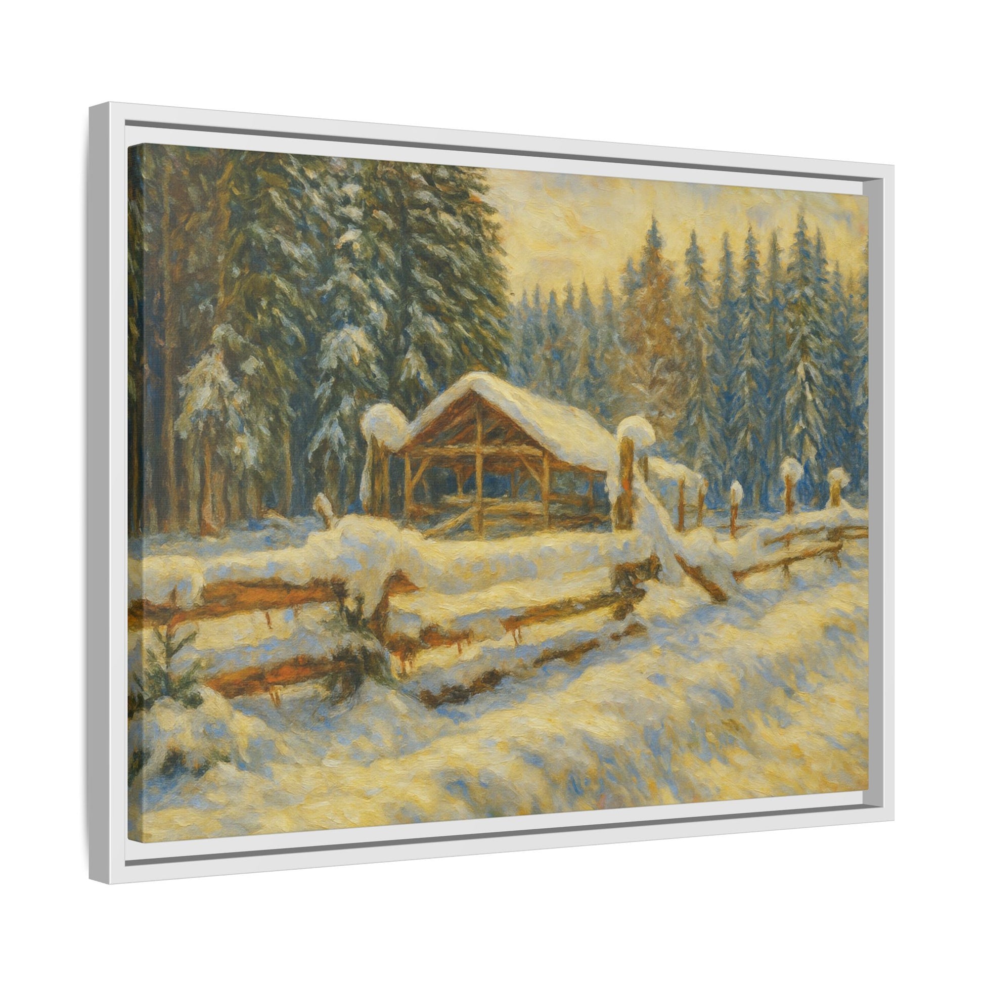 Winter Landscape Framed Canvas Art | Cozy Home Decor | Wall Art for Living Room, Bedroom, Holiday Gift, Rustic Vibes, Art Print - TRV