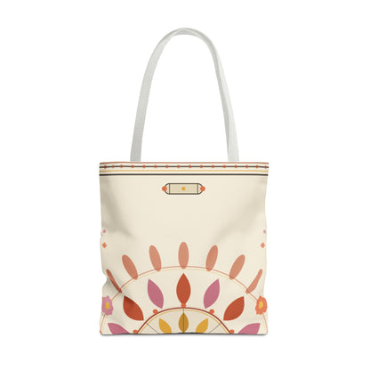 Boho Floral Mandala Tote Bag | Pastel Sunburst Pattern