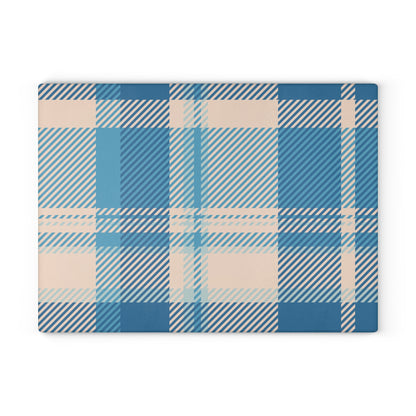Blue Plaid Glass Cutting Board — Pastel Kitchen Chopping Board