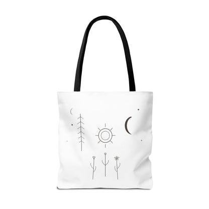 Minimal Moon and Sun Botanical Tote | Celestial Line Art Bag