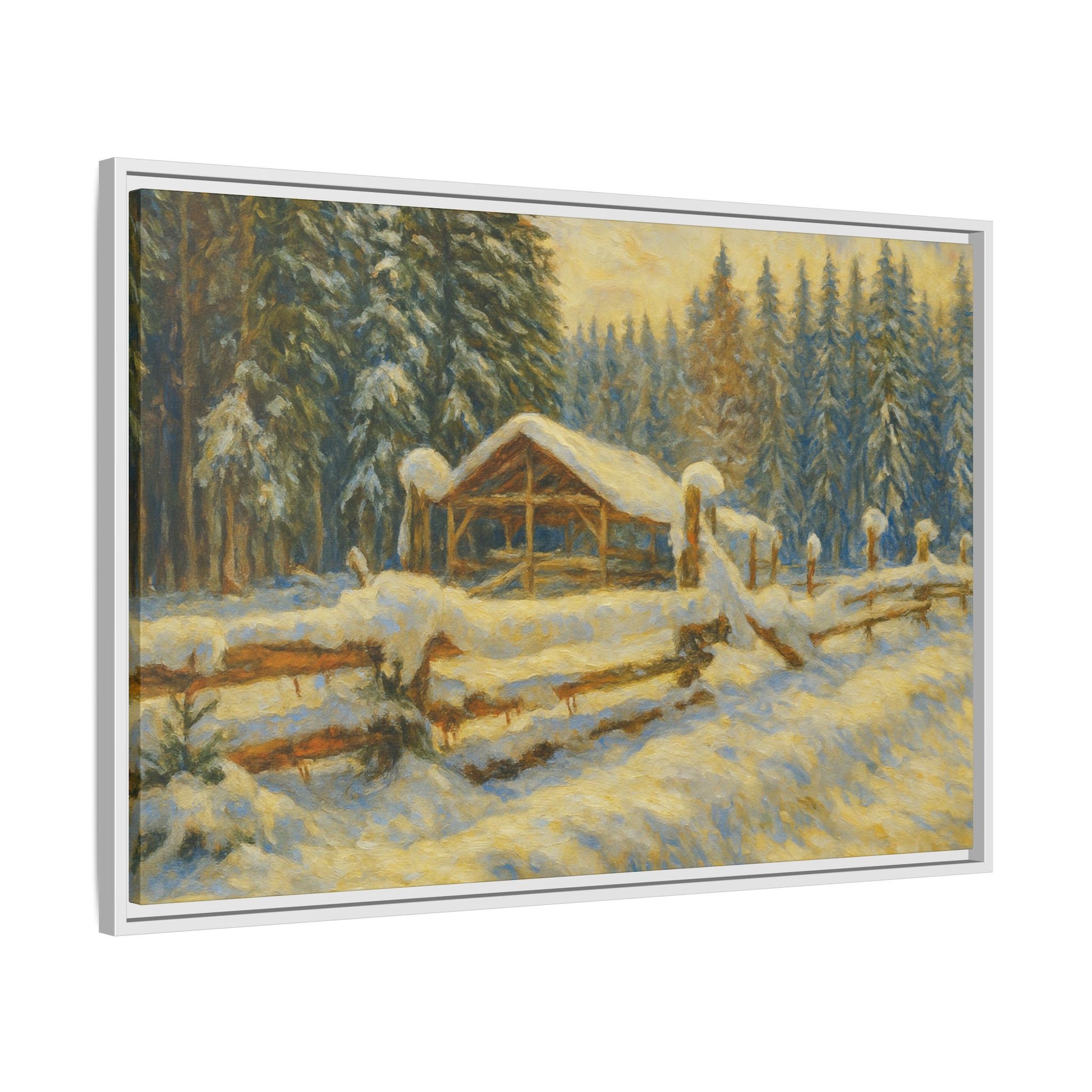 Winter Landscape Framed Canvas Art | Cozy Home Decor | Wall Art for Living Room, Bedroom, Holiday Gift, Rustic Vibes, Art Print - TRV