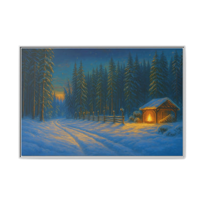 Framed Winter Landscape Canvas, Cozy Cabin Art, Christmas Decor, Winter Home Decor, Holiday Gift, Wall Art - TRV