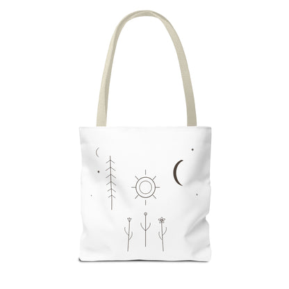 Minimal Moon and Sun Botanical Tote | Celestial Line Art Bag