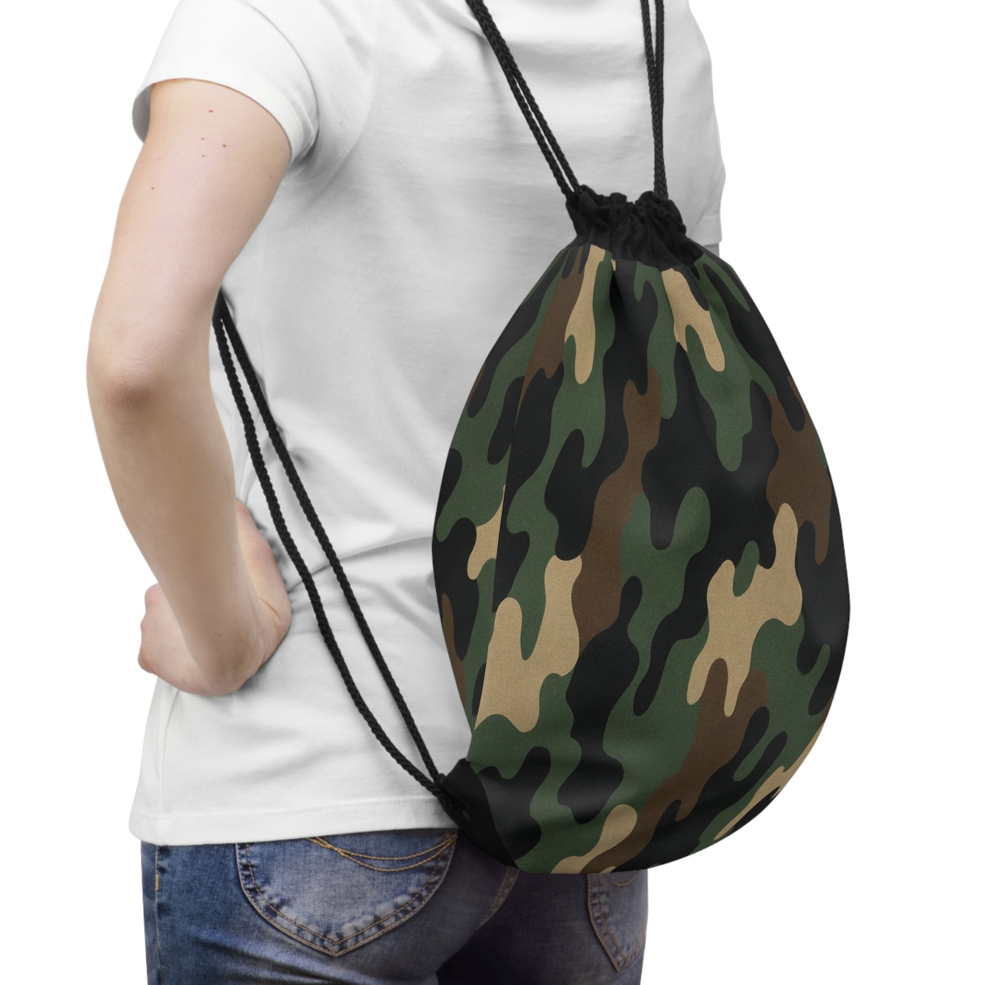 Green Camo Drawstring Bag | Woodland Camouflage Gym Sack - TRV