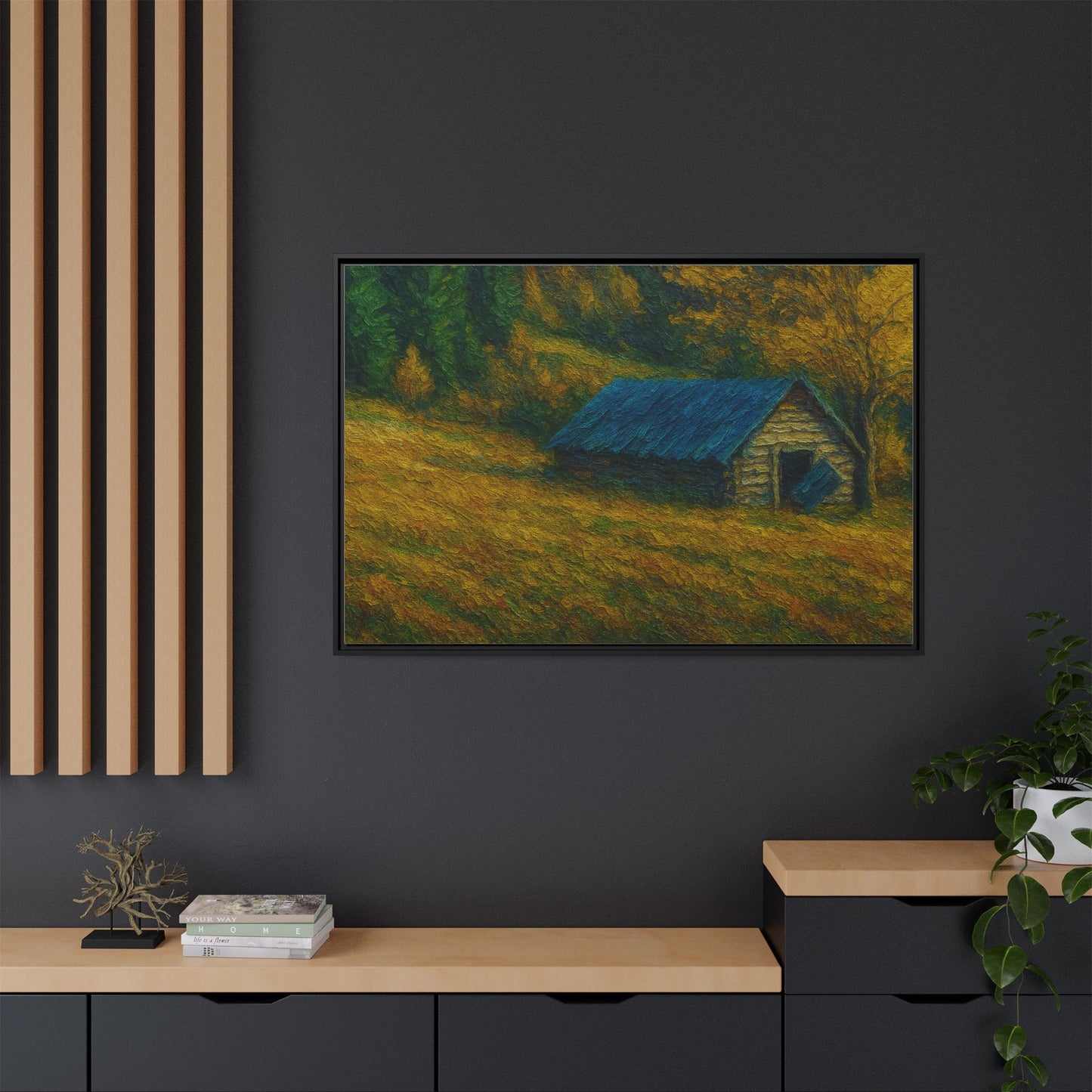 Framed Matte Canvas Print, Rustic Artwork, Farmhouse Decor, Nature Wall Art, Gift for Home, Autumn Decor, Landscape Painting