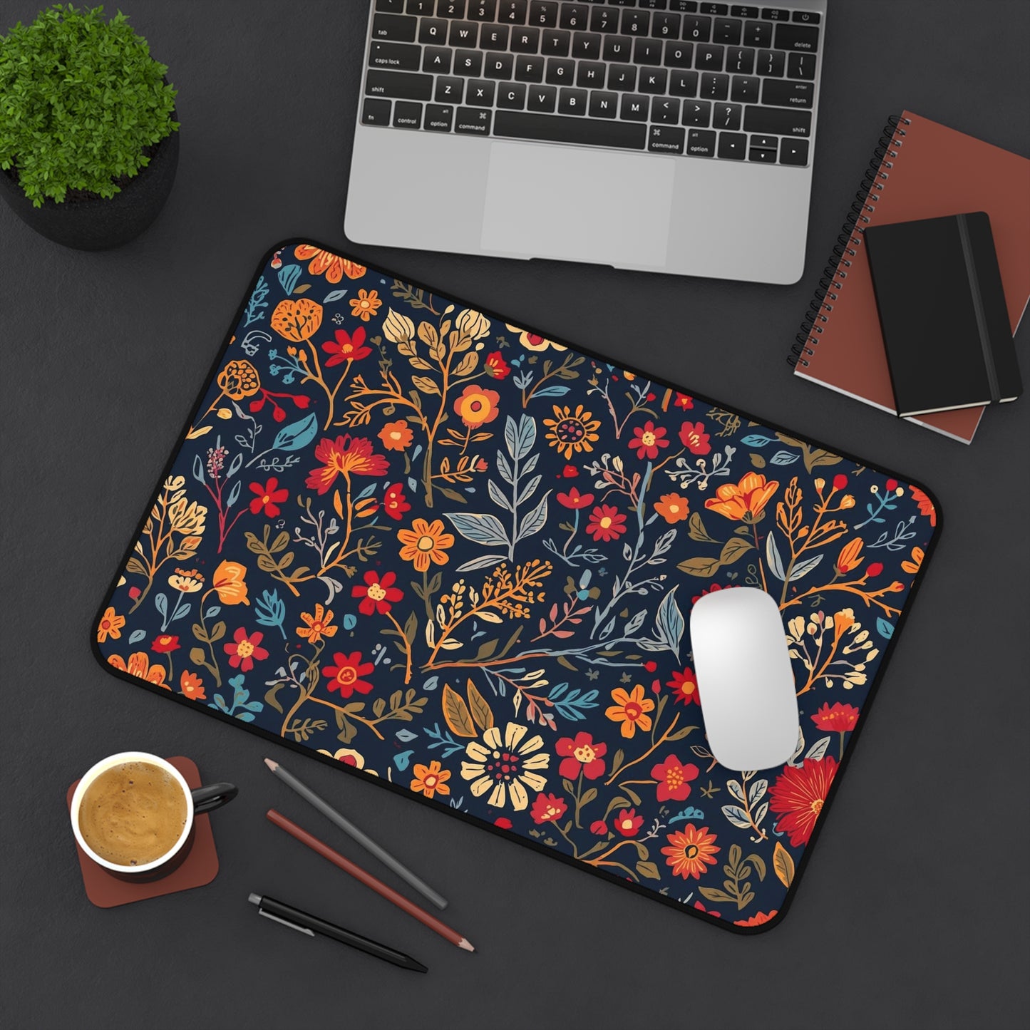 Autumn Floral Pattern Desk Mat | Fall Flowers Mouse Pad - TRV