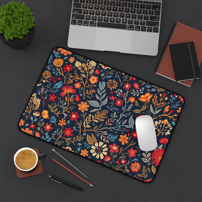 Autumn Floral Pattern Desk Mat | Fall Flowers Mouse Pad - TRV