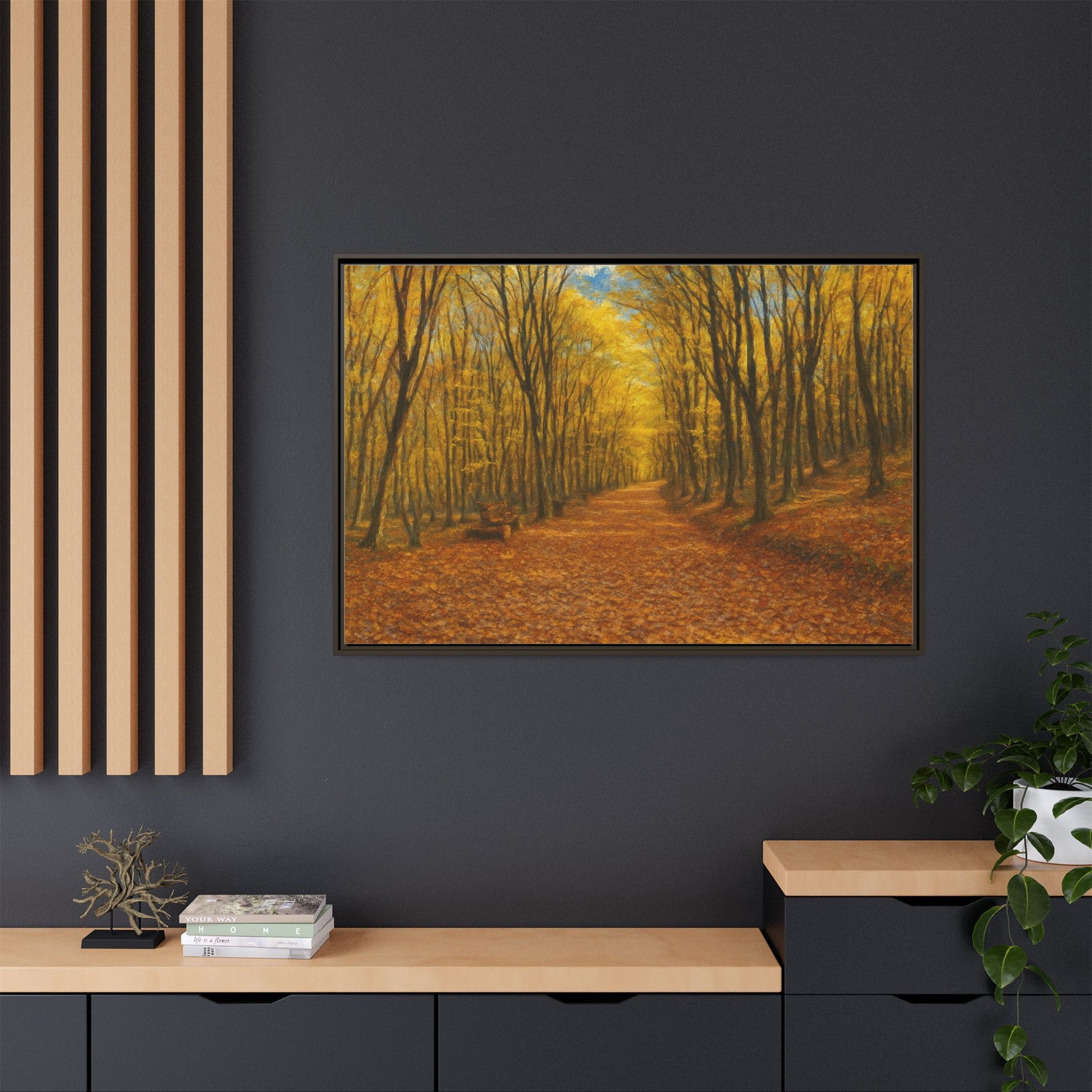Autumn Forest Framed Canvas Art, Cozy Wall Decor, Nature Inspired Gift, Fall Home Accent, Perfect for Thanksgiving - TRV