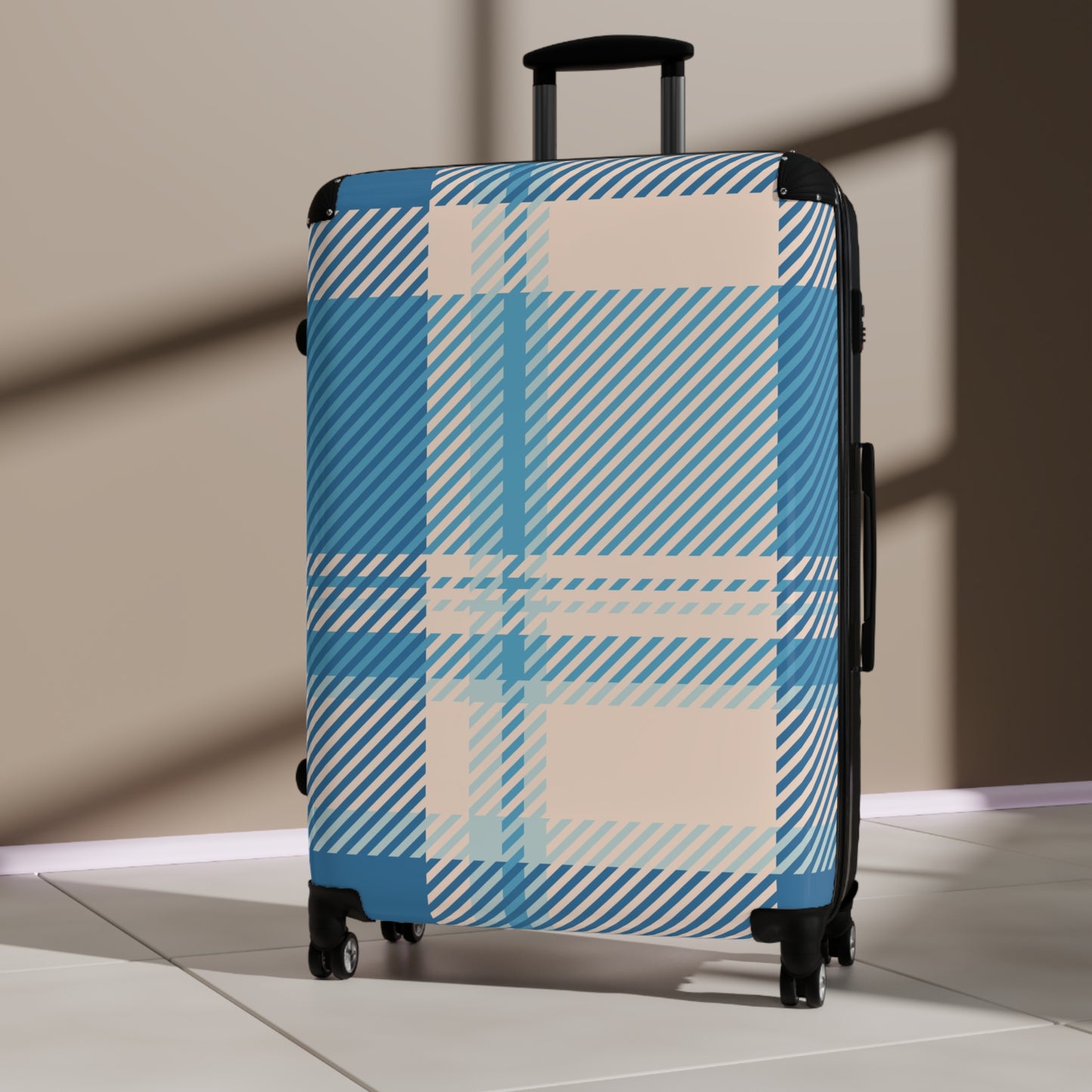 Blue Plaid Carry-On Suitcase – Lightweight Checked Luggage with Classic Tartan Design
