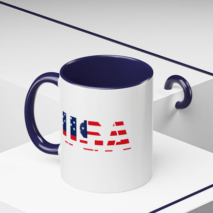 USA Flag Accent Coffee Mug — Patriotic 11/15oz Ceramic Coffee Cup