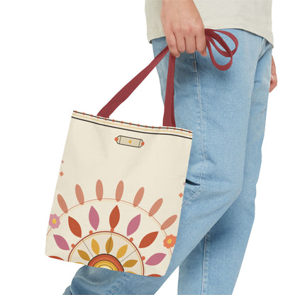 Boho Floral Mandala Tote Bag | Pastel Sunburst Pattern
