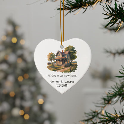 Vintage House Illustration Ceramic Ornament | Personalized Name & Date - TRV