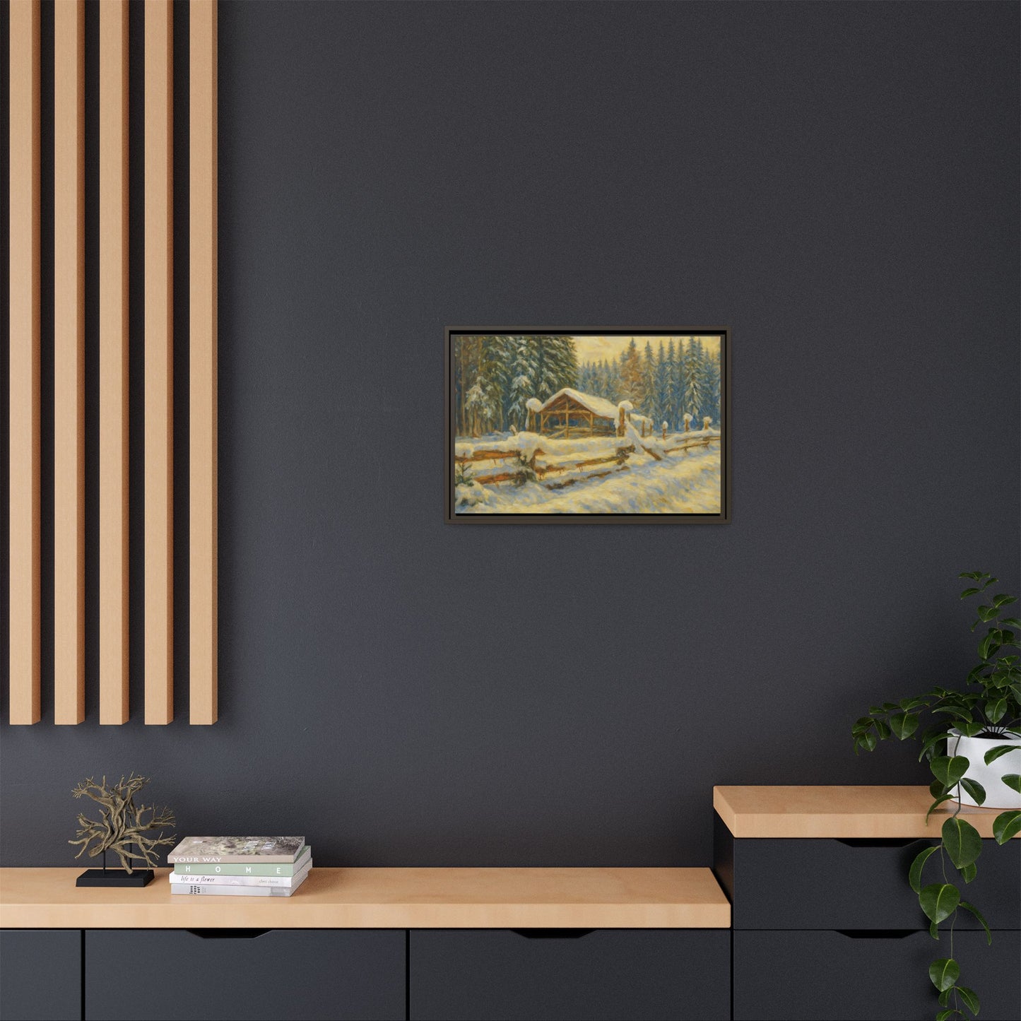 Winter Landscape Framed Canvas Art | Cozy Home Decor | Wall Art for Living Room, Bedroom, Holiday Gift, Rustic Vibes, Art Print - TRV