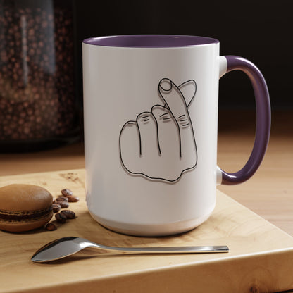 K-Pop Accent Mug - Love Gesture Design (11oz, 15oz), Korean Pop Coffee Cup, K-Pop Lover Gift, Cute Drinkware, Unique Mug