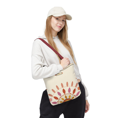Boho Floral Mandala Tote Bag | Pastel Sunburst Pattern