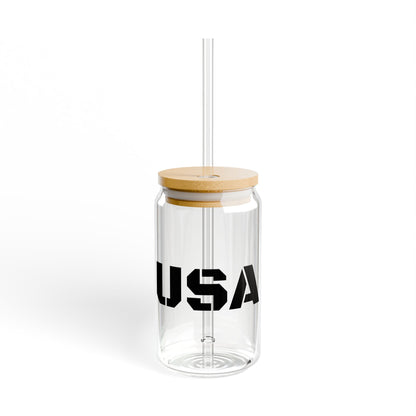 USA 16oz Sipper Glass with Bamboo Lid & Straw – Patriotic Reusable Drink Tumbler