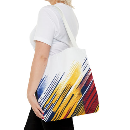 Abstract Brushstroke Tote Bag - Bold Red, Yellow & Blue All-Over Print