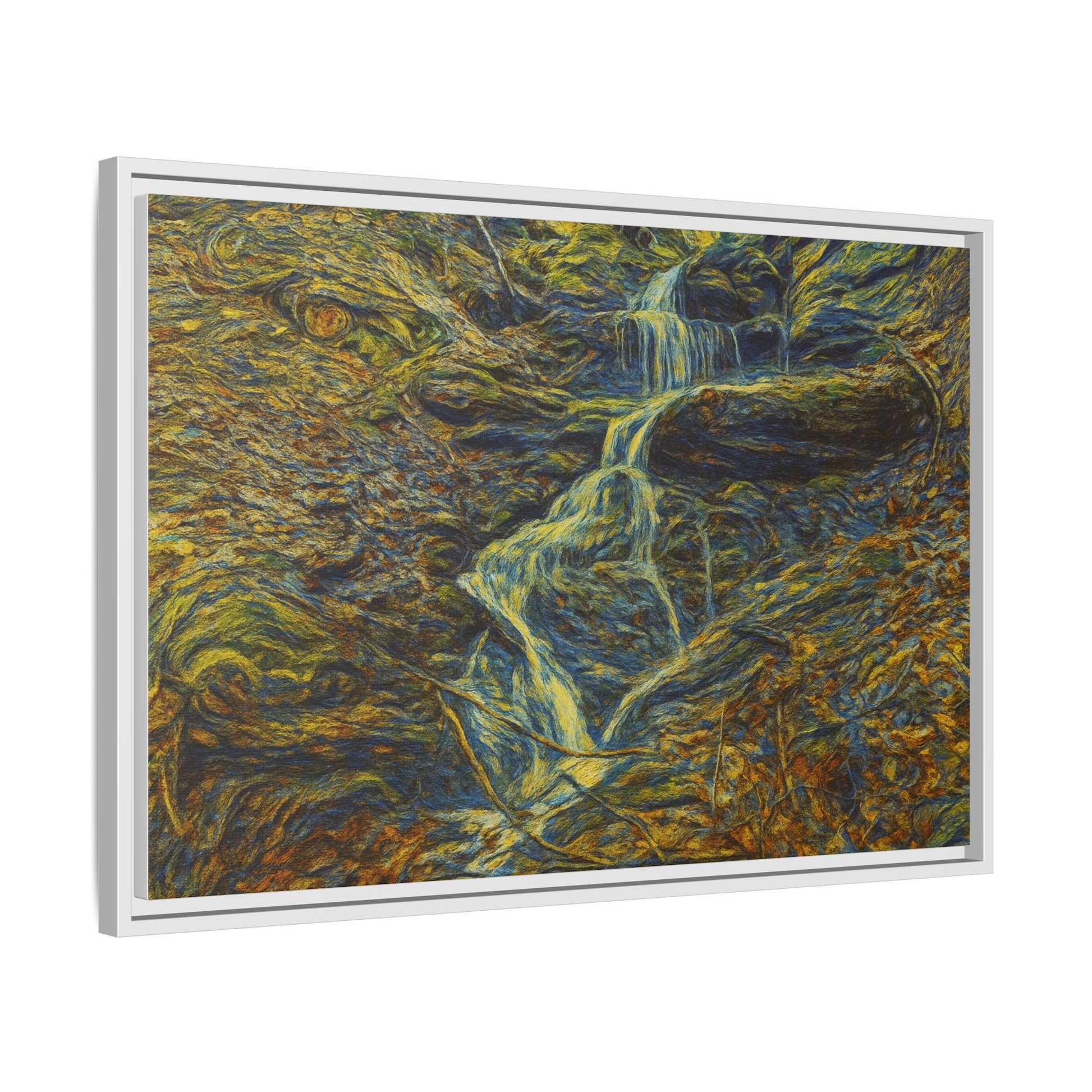 Van Gogh Style Framed Matte Canvas Art Print - Nature-Inspired Wall Decor, Abstract Waterfall Artwork, Home Office Decoration - TRV