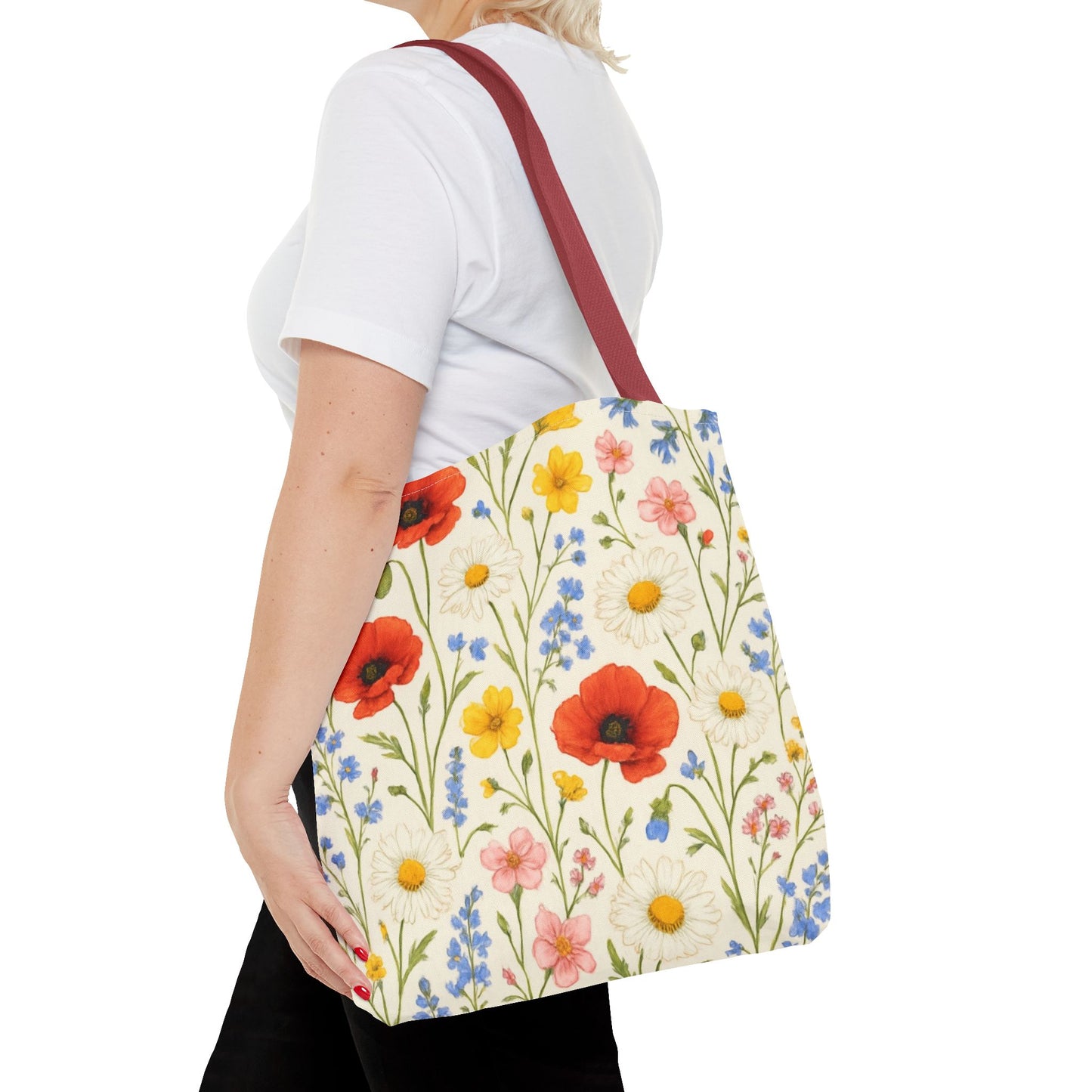 Wildflower Poppy Print Tote Bag | Floral All-Over Pattern