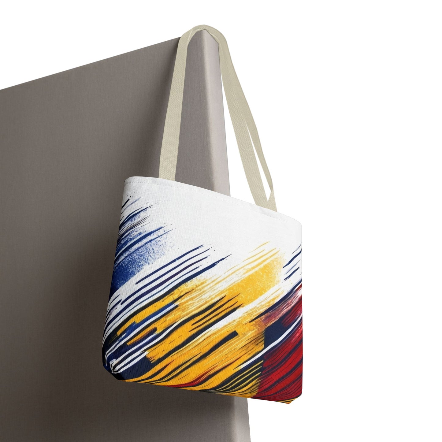 Abstract Brushstroke Tote Bag - Bold Red, Yellow & Blue All-Over Print