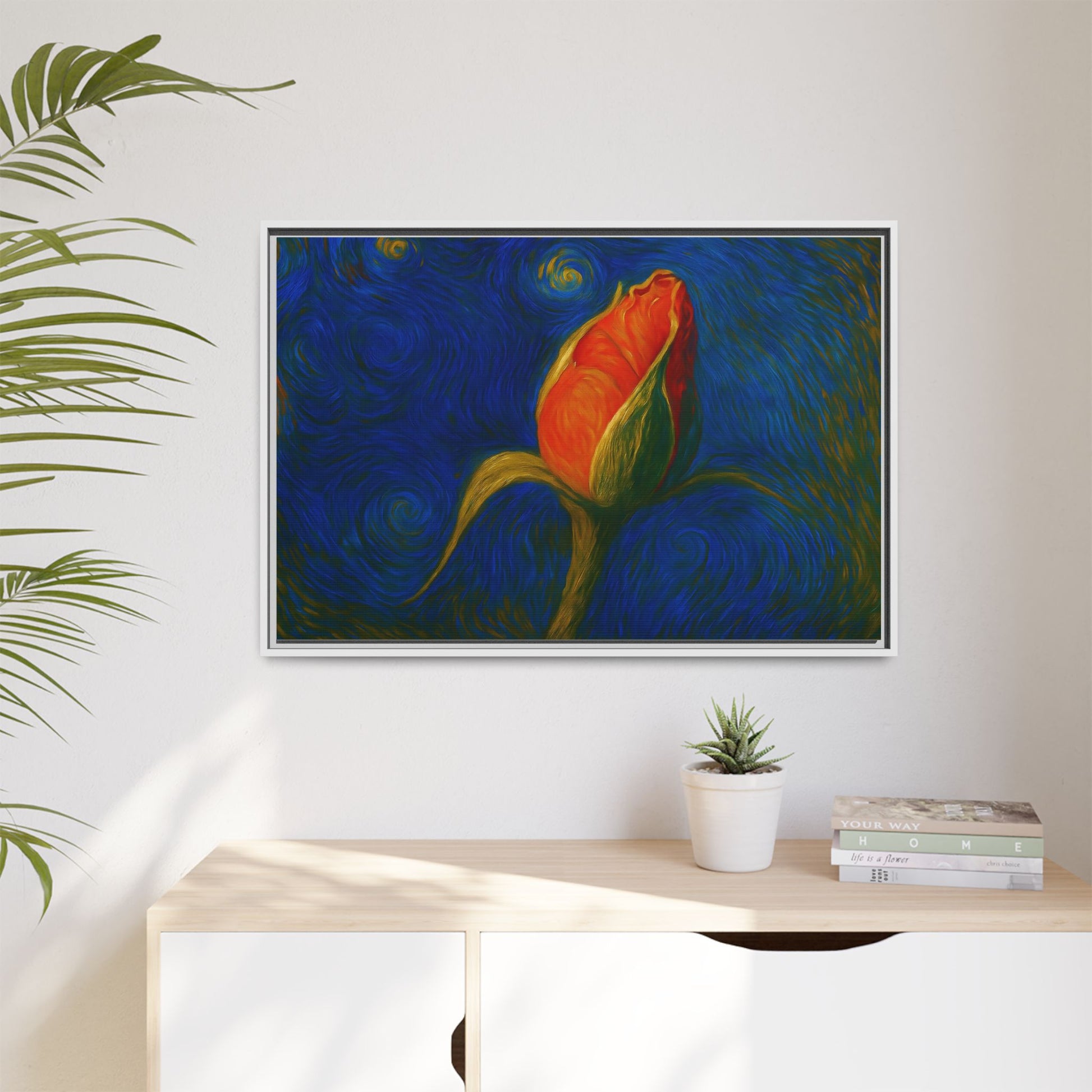 Red Rose Bud Painting Canvas Framed | Matte Wall Art - TRV