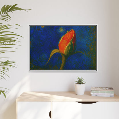 Red Rose Bud Painting Canvas Framed | Matte Wall Art - TRV