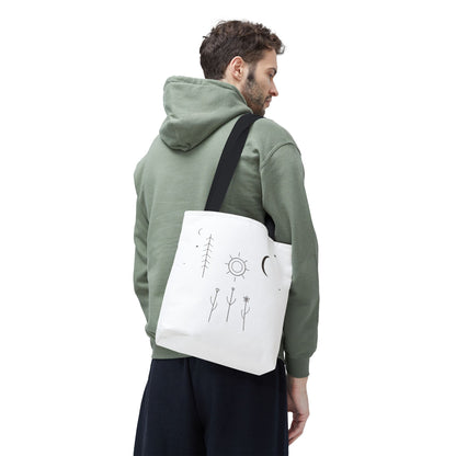 Minimal Moon and Sun Botanical Tote | Celestial Line Art Bag