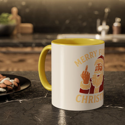 Irreverent Merry Christmas Mug — Funny Santa Middle Finger Coffee Cup (11oz & 15oz)
